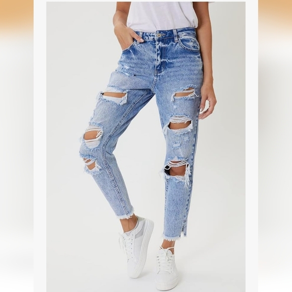 Kuncan Ripped High Rise Ankle Skinny Jeans Pants